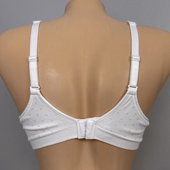 Bali Comfort Revolution Bra Size 36C White Wirefree Lined Soft Cup Polka Dot - Picture 3 of 5